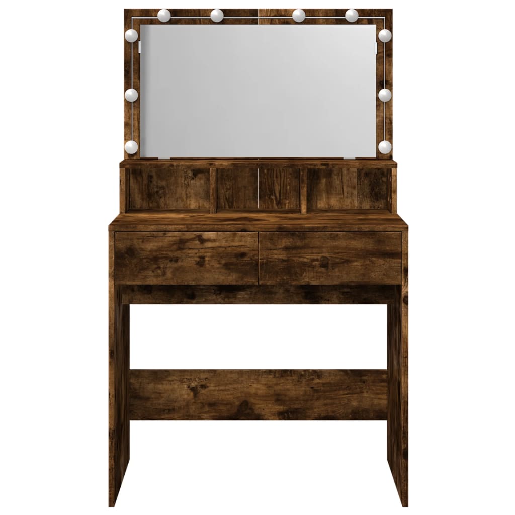 vidaXL Masă de toaletă cu LED, stejar fumuriu, 80x41x134,5 cm vidaXL Masă de toaletă cu LED, stejar fumuriu, 80x41x134,5 cm