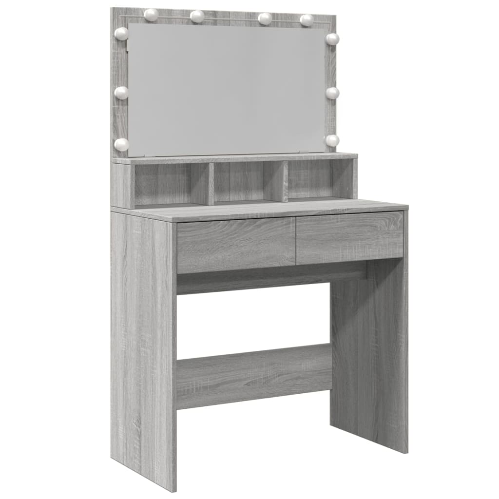 vidaXL Masă de toaletă cu LED, gri sonoma, 80x41x134,5 cm vidaXL Masă de toaletă cu LED, gri sonoma, 80x41x134,5 cm