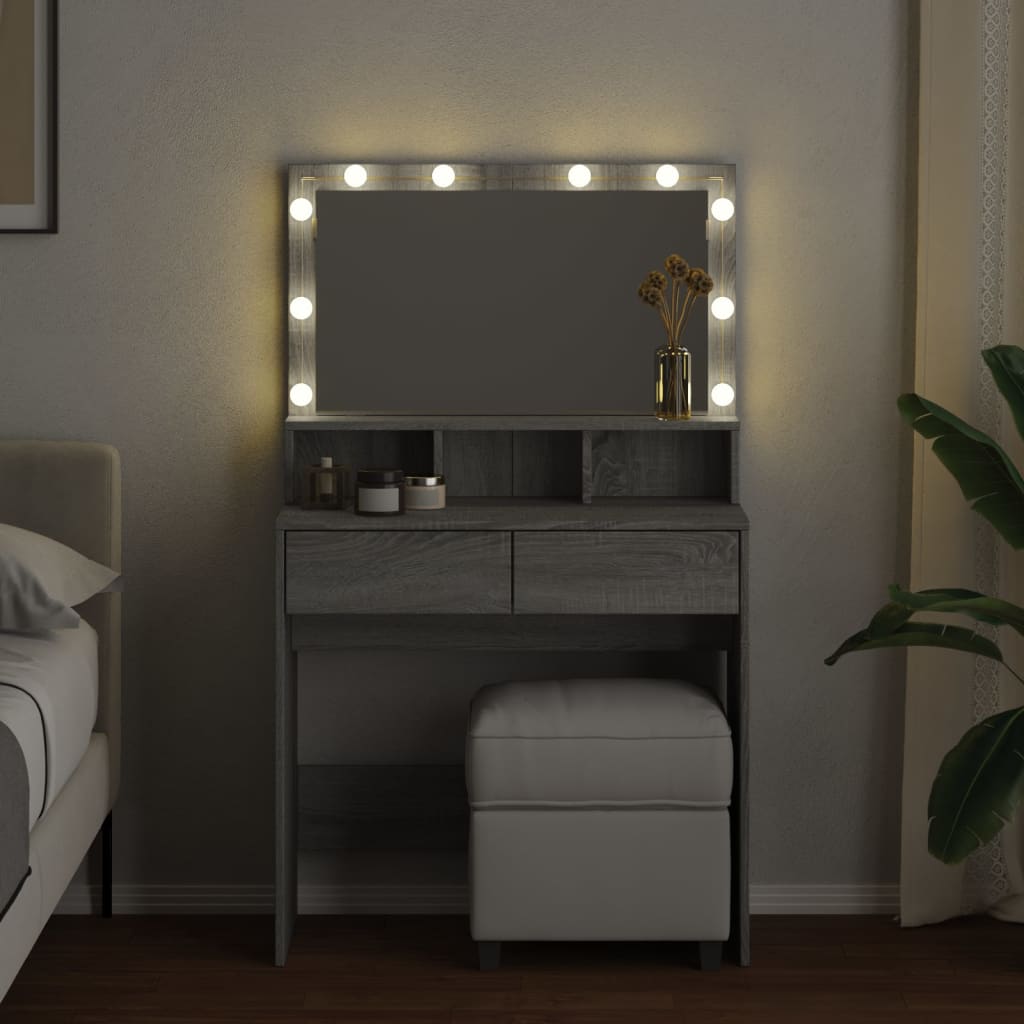 vidaXL Masă de toaletă cu LED, gri sonoma, 80x41x134,5 cm vidaXL Masă de toaletă cu LED, gri sonoma, 80x41x134,5 cm