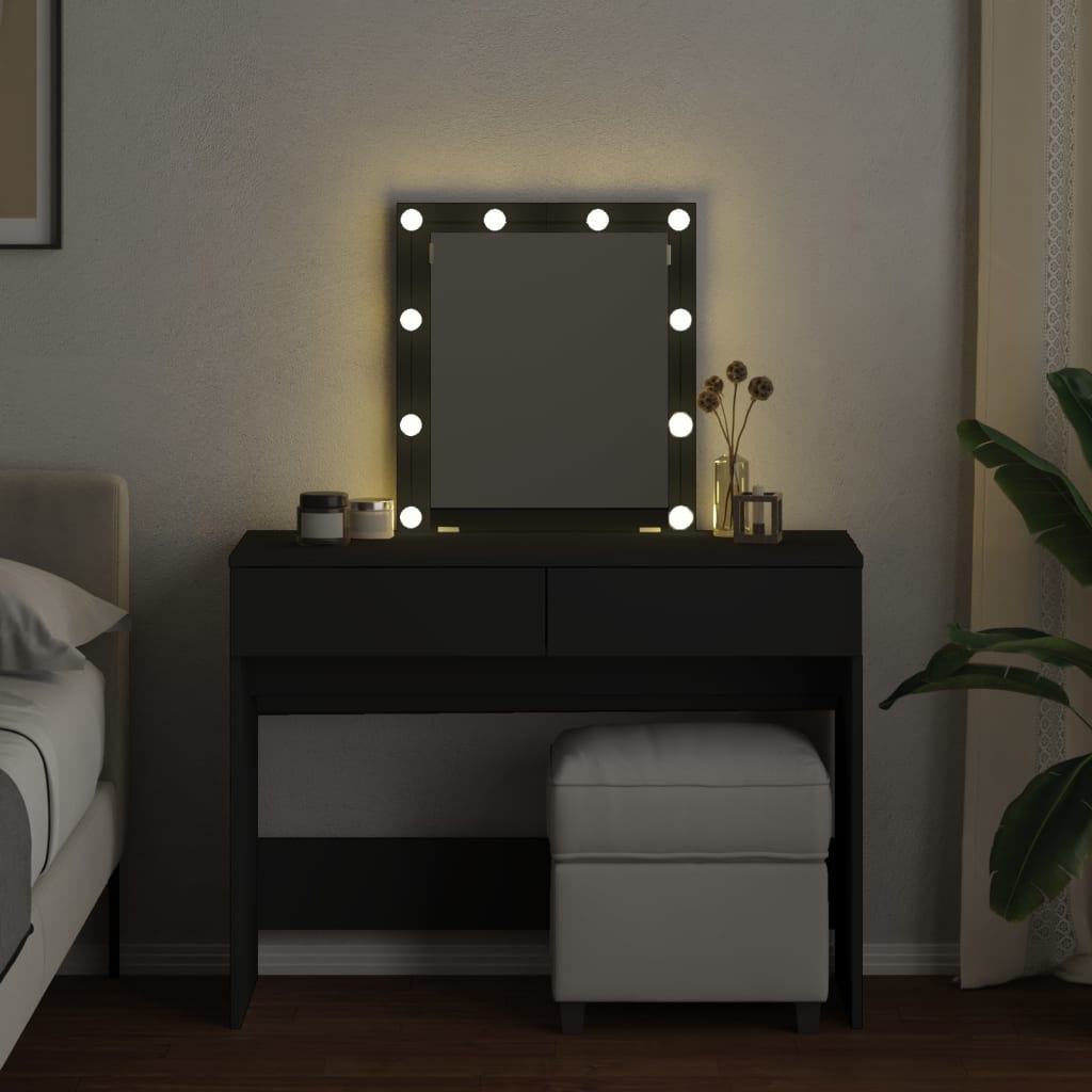 vidaXL Masă de toaletă cu LED, negru, 100x40x130 cm