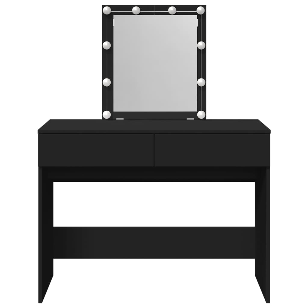 vidaXL Masă de toaletă cu LED, negru, 100x40x130 cm