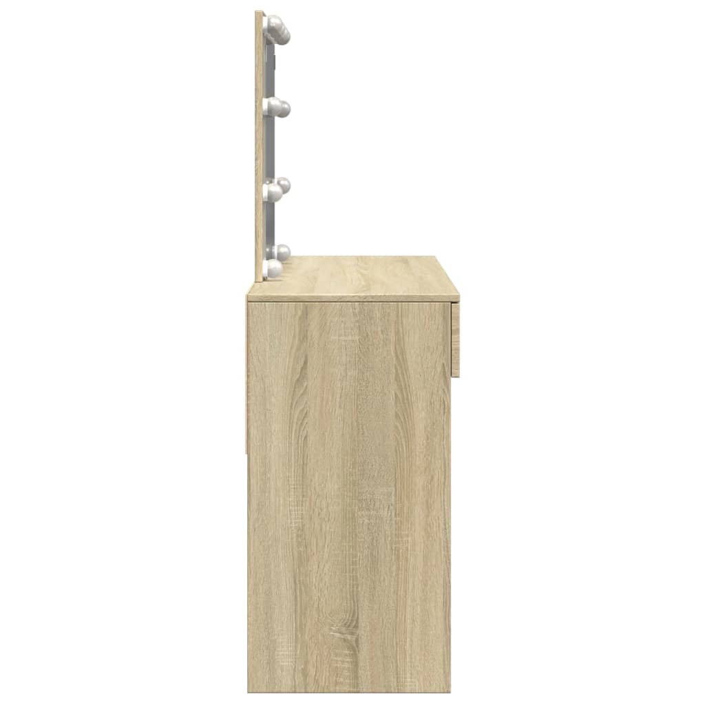 vidaXL Masă de toaletă cu LED, stejar sonoma, 100x40x130 cm vidaXL Masă de toaletă cu LED, stejar sonoma, 100x40x130 cm