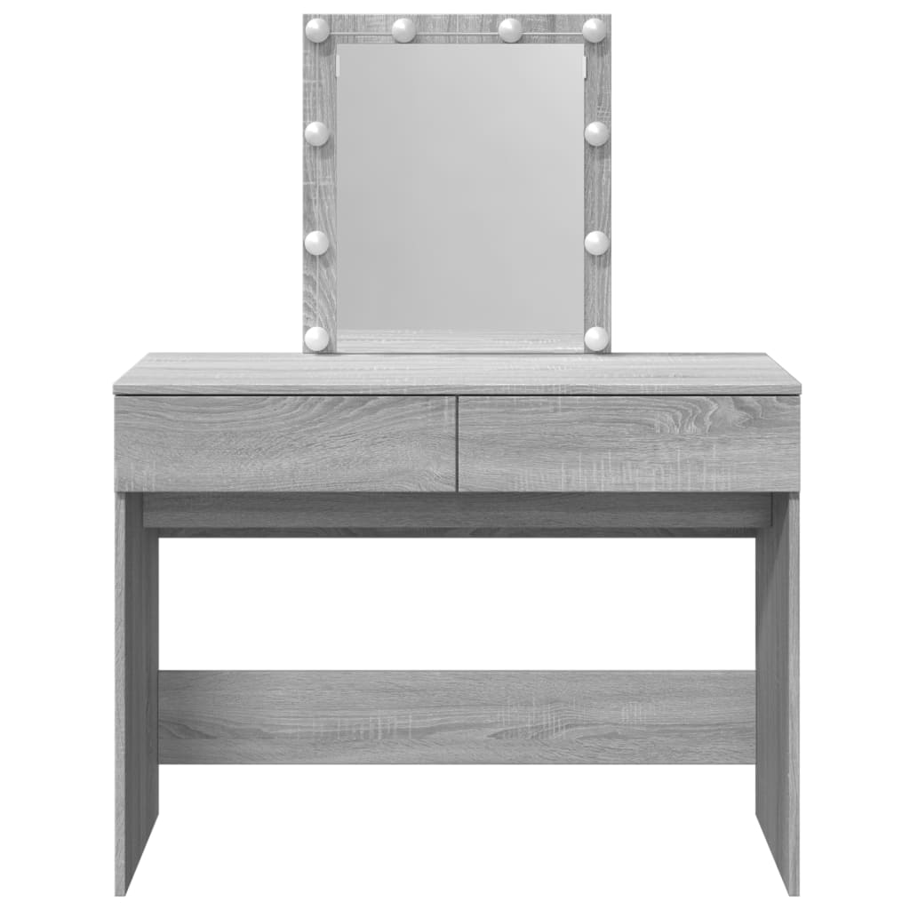 vidaXL Masă de toaletă cu LED, sonoma gri, 100x40x130 cm