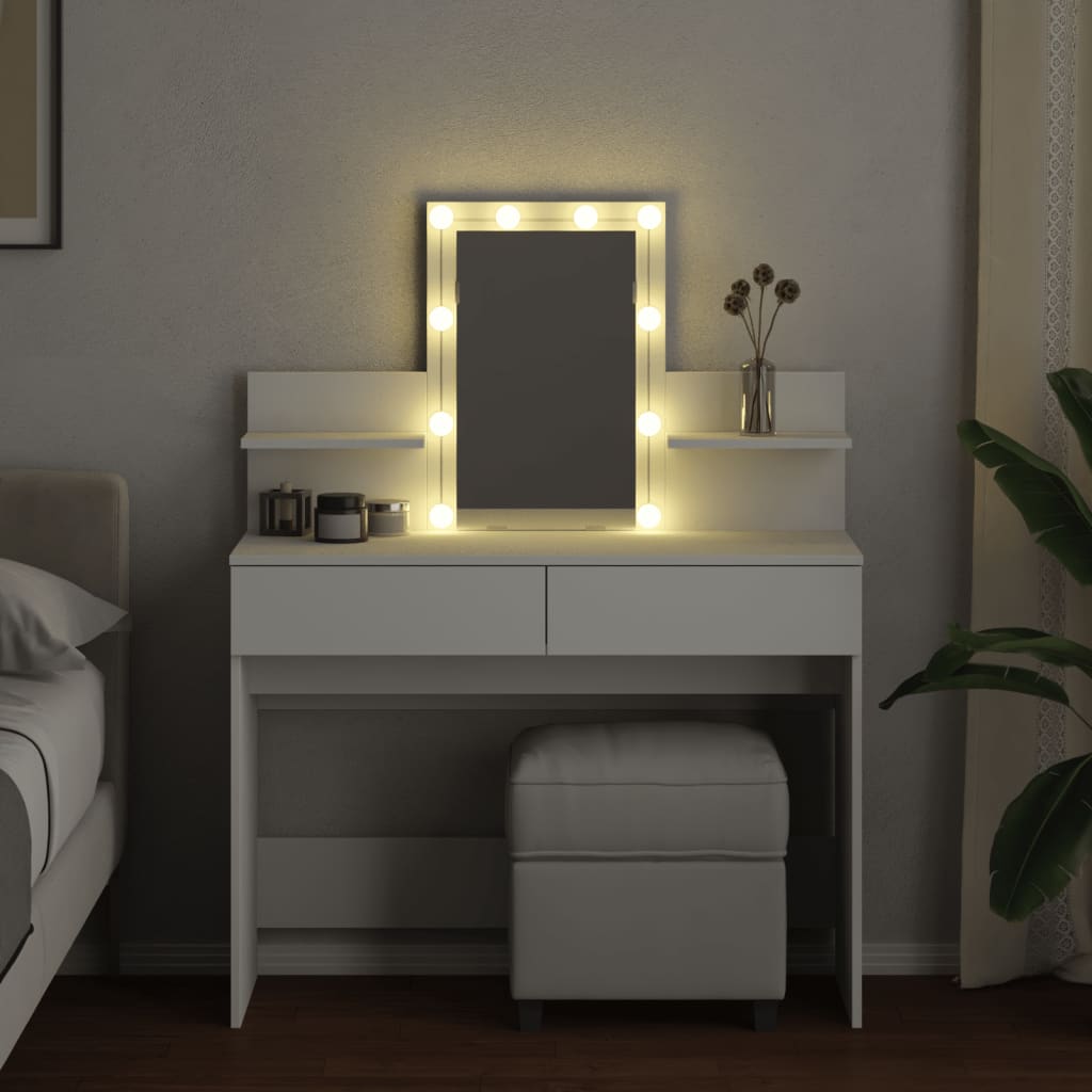 vidaXL Masă de toaletă cu LED, alb, 100x40x130 cm vidaXL Masă de toaletă cu LED, alb, 100x40x130 cm