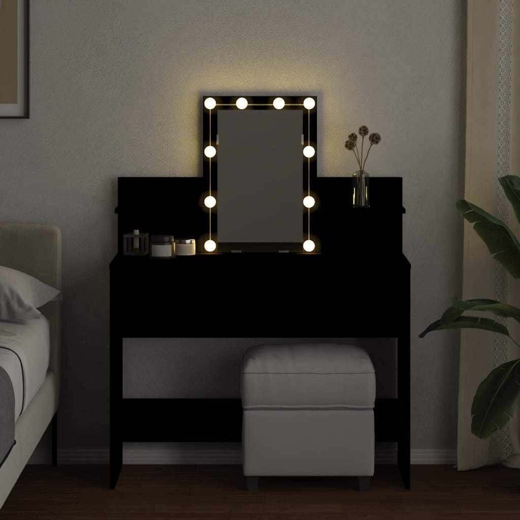 vidaXL Masă de toaletă cu LED, negru, 100x40x130 cm vidaXL Masă de toaletă cu LED, negru, 100x40x130 cm