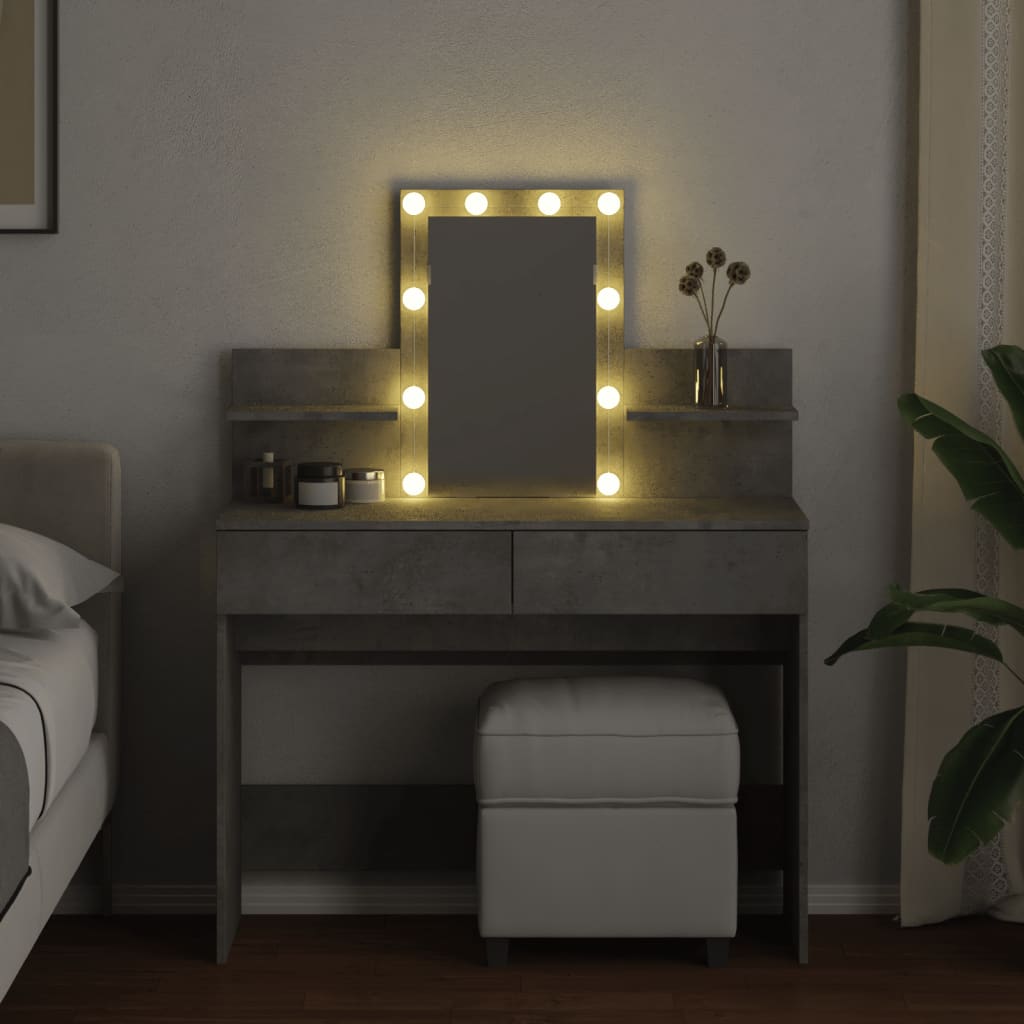 vidaXL Masă de toaletă cu LED, gri beton, 100x40x130 cm vidaXL Masă de toaletă cu LED, gri beton, 100x40x130 cm