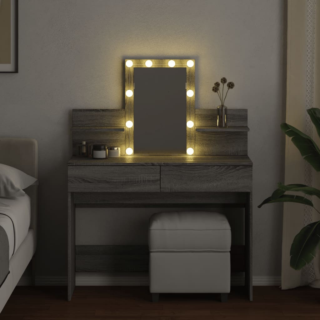 vidaXL Masă de toaletă cu LED, sonoma gri, 100x40x130 cm vidaXL Masă de toaletă cu LED, sonoma gri, 100x40x130 cm