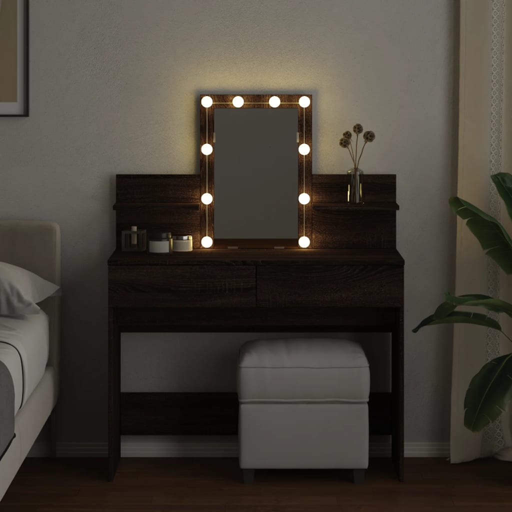 vidaXL Masă de toaletă cu LED, stejar maro, 100x40x130 cm vidaXL Masă de toaletă cu LED, stejar maro, 100x40x130 cm