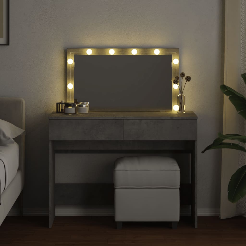vidaXL Masă de toaletă cu LED, gri beton, 100x40x120 cm vidaXL Masă de toaletă cu LED, gri beton, 100x40x120 cm
