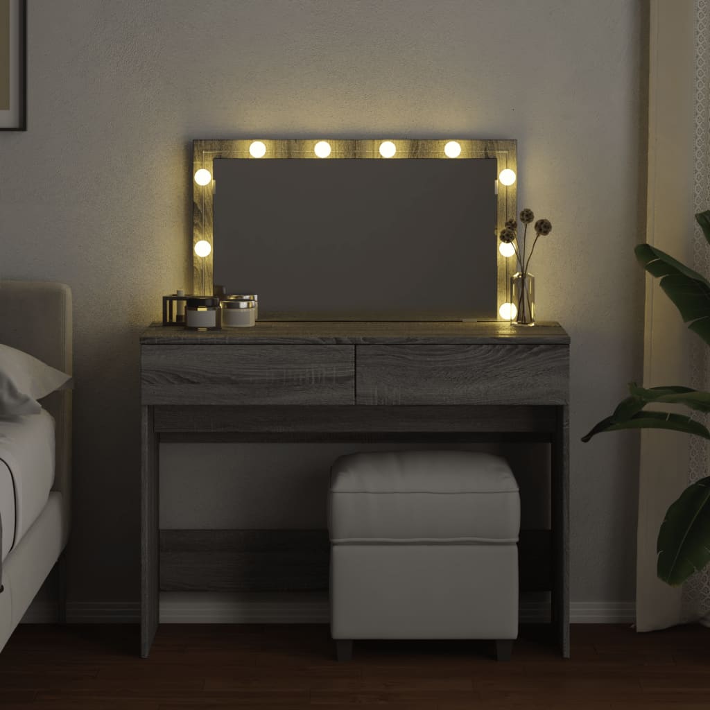 vidaXL Masă de toaletă cu LED, sonoma gri, 100x40x120 cm vidaXL Masă de toaletă cu LED, sonoma gri, 100x40x120 cm