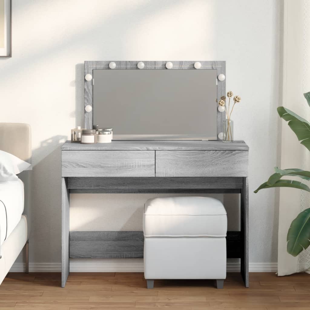 vidaXL Masă de toaletă cu LED, sonoma gri, 100x40x120 cm vidaXL Masă de toaletă cu LED, sonoma gri, 100x40x120 cm
