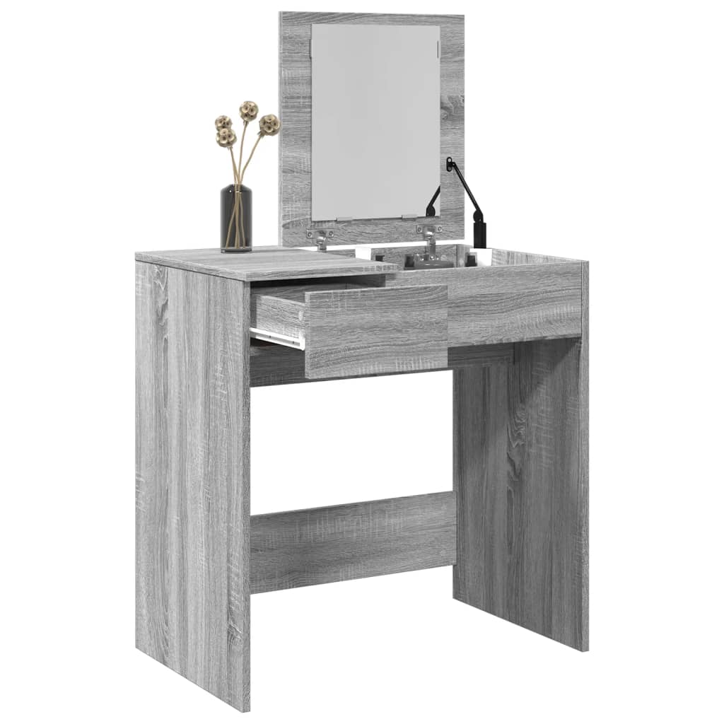 vidaXL Masă de toaletă cu oglindă, gri sonoma, 73x46,5x120 cm vidaXL Masă de toaletă cu oglindă, gri sonoma, 73x46,5x120 cm