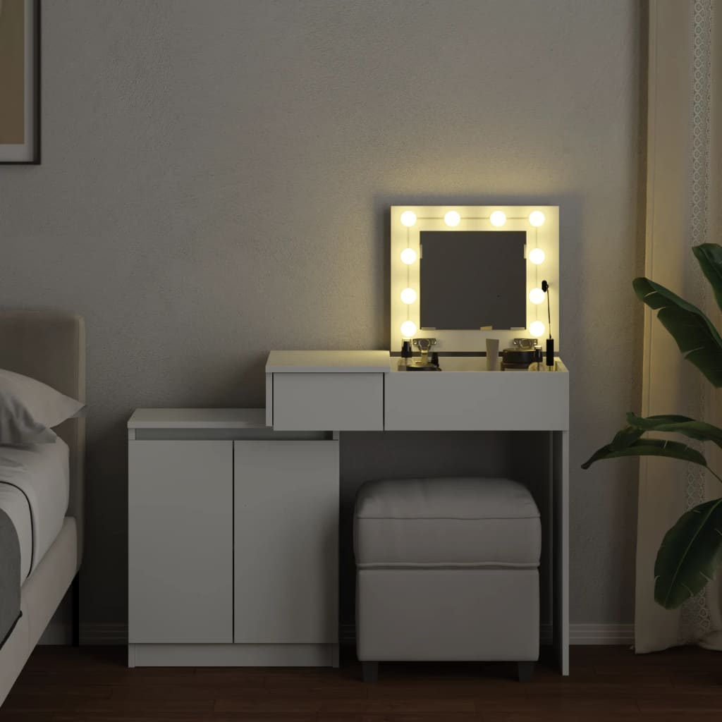 vidaXL Masă de toaletă cu LED, alb, 115x37x110,5 cm vidaXL Masă de toaletă cu LED, alb, 115x37x110,5 cm