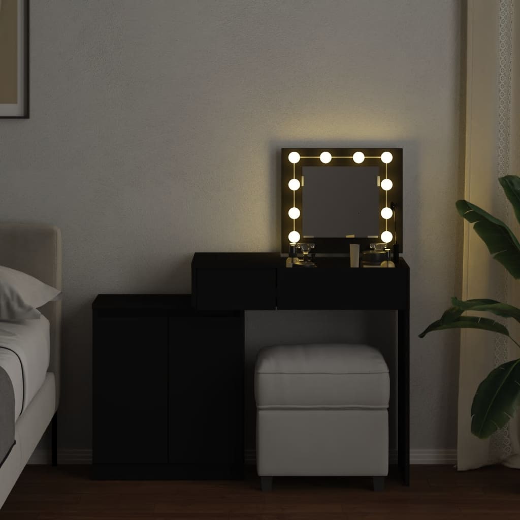 vidaXL Masă de toaletă cu LED, negru, 115x37x110,5 cm vidaXL Masă de toaletă cu LED, negru, 115x37x110,5 cm