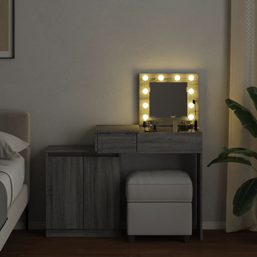 vidaXL Masă de toaletă cu LED, gri sonoma, 115x37x110,5 cm vidaXL Masă de toaletă cu LED, gri sonoma, 115x37x110,5 cm