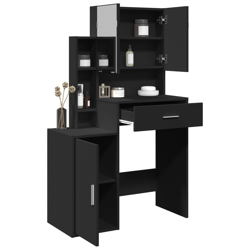 vidaXL Masă de toaletă cu dulap, negru, 80x35x132 cm
