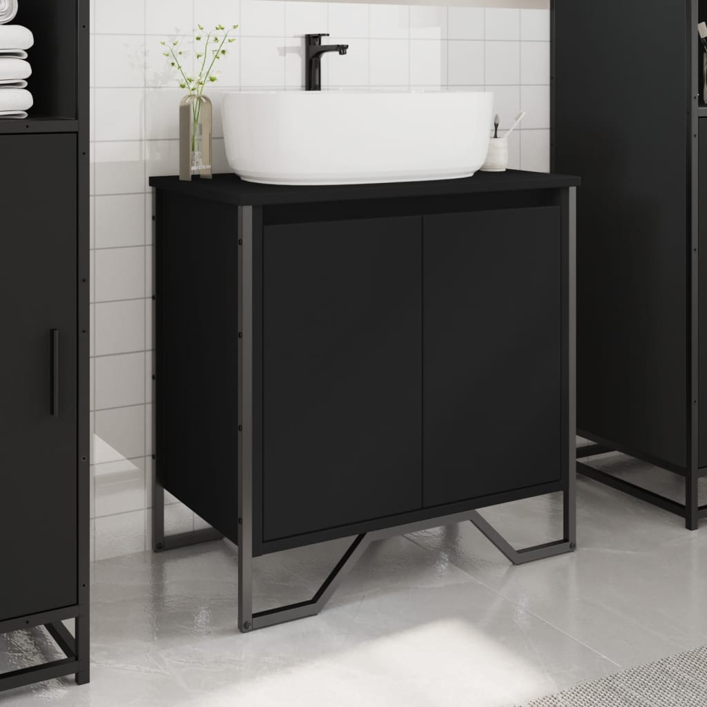 vidaXL Dulap pentru chiuvetă baie, negru, 60x35x60 cm, lemn prelucrat vidaXL Dulap pentru chiuvetă baie, negru, 60x35x60 cm, lemn prelucrat