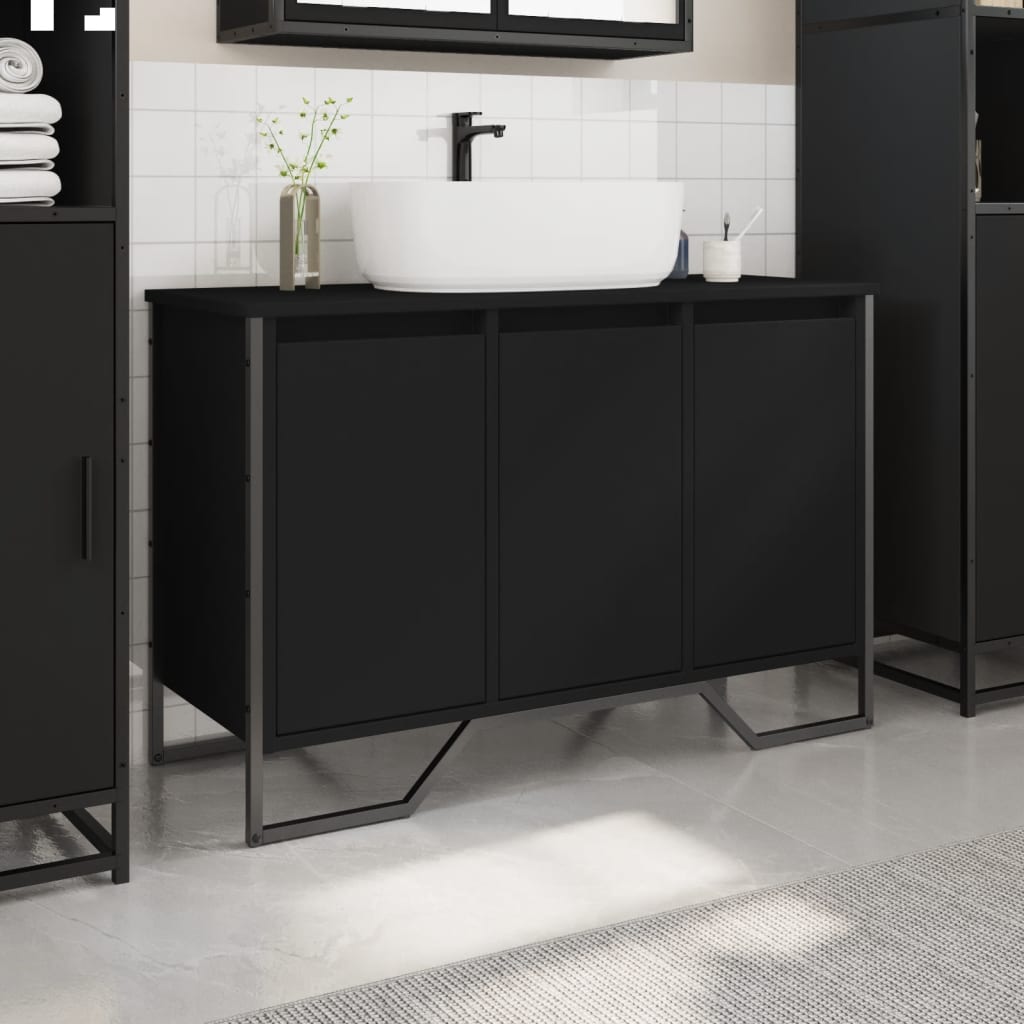 vidaXL Dulap pentru chiuvetă baie, negru, 91x35x60 cm, lemn prelucrat vidaXL Dulap pentru chiuvetă baie, negru, 91x35x60 cm, lemn prelucrat