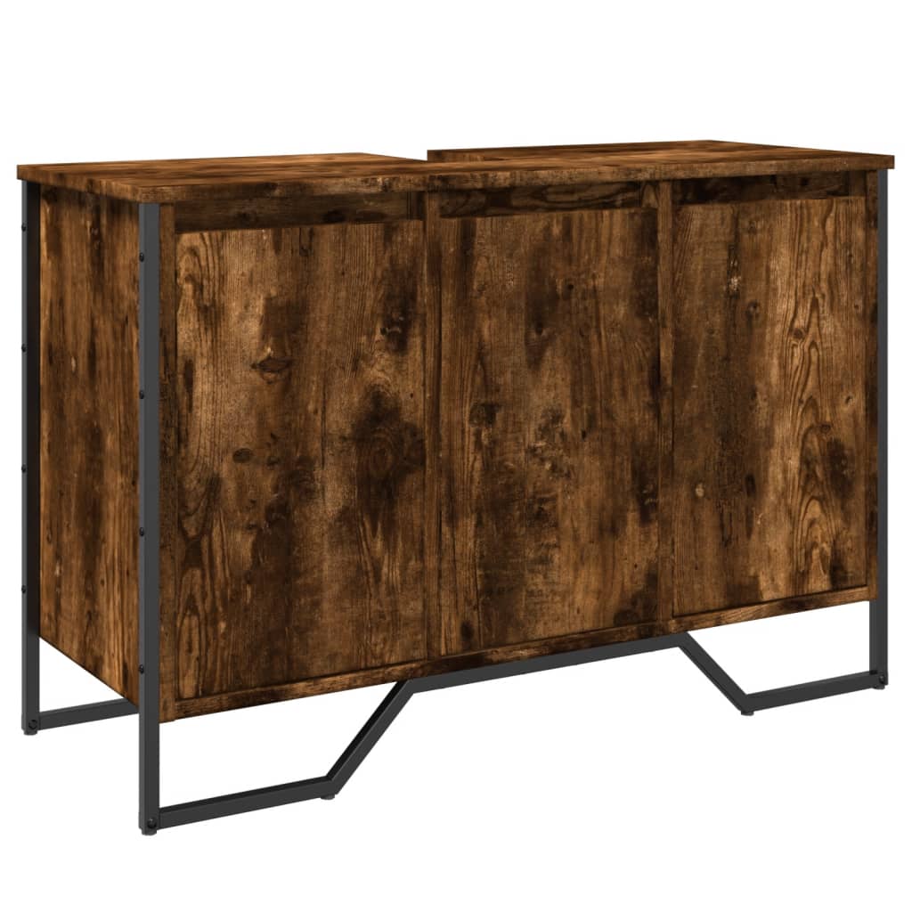 vidaXL Dulap chiuvetă baie, stejar fumuriu, 91x35x60 cm lemn prelucrat