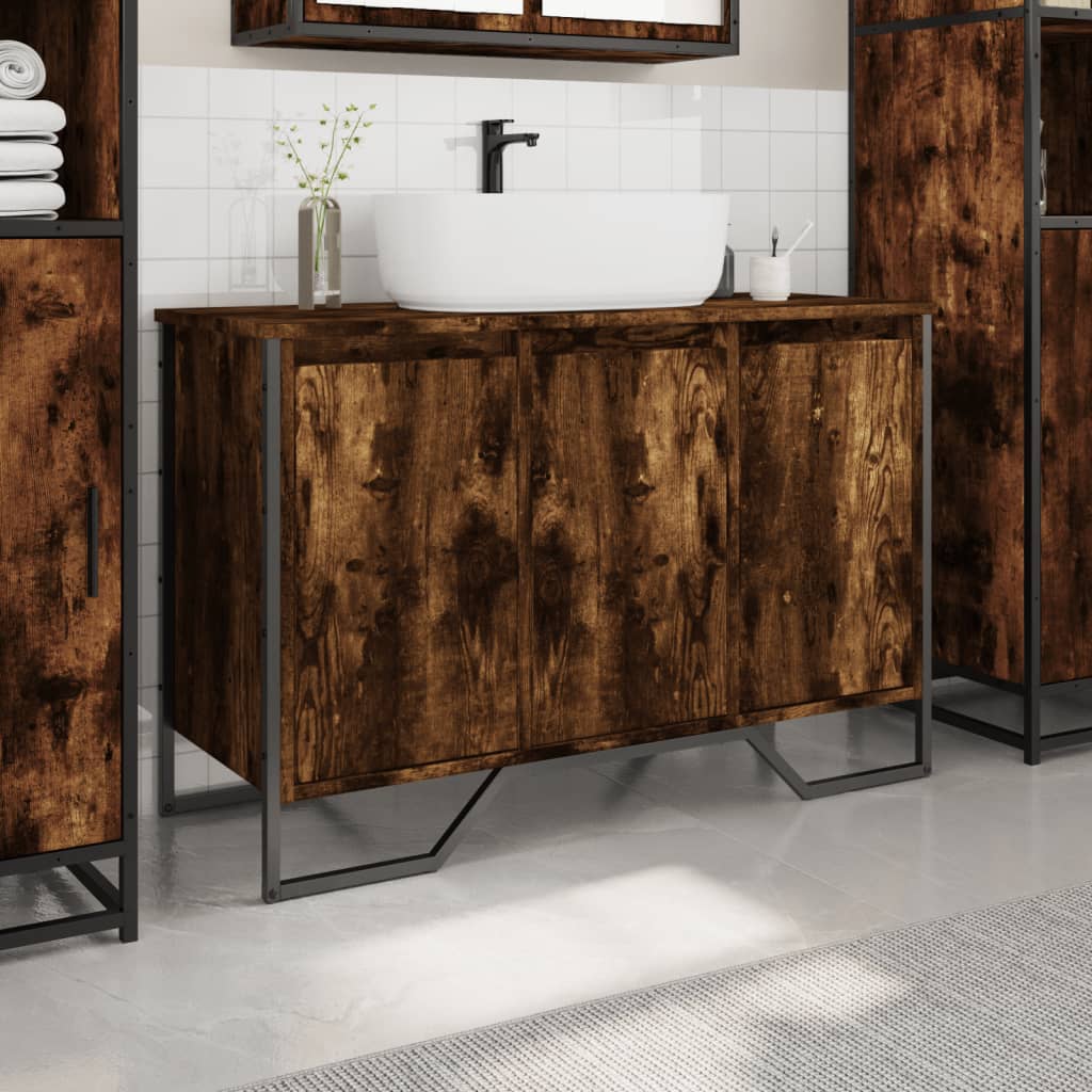 vidaXL Dulap chiuvetă baie, stejar fumuriu, 91x35x60 cm lemn prelucrat