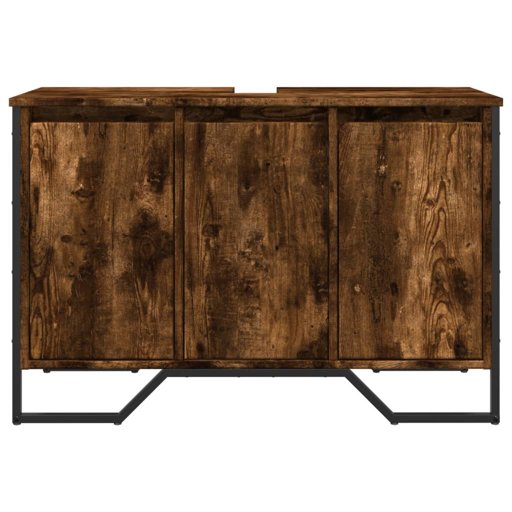 vidaXL Dulap chiuvetă baie, stejar fumuriu, 91x35x60 cm lemn prelucrat