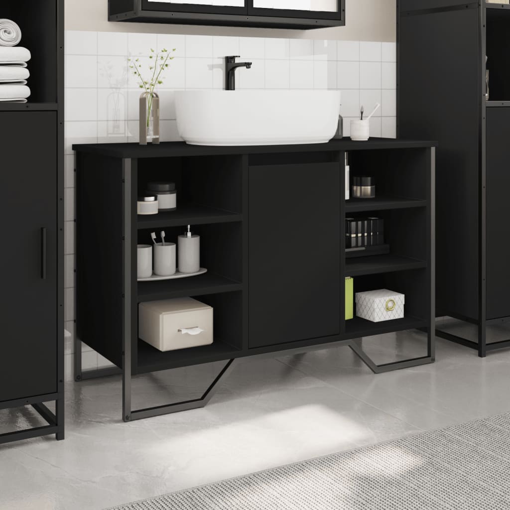 vidaXL Dulap pentru chiuvetă baie, negru, 91x35x60 cm, lemn prelucrat vidaXL Dulap pentru chiuvetă baie, negru, 91x35x60 cm, lemn prelucrat