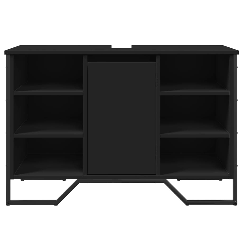 vidaXL Dulap pentru chiuvetă baie, negru, 91x35x60 cm, lemn prelucrat vidaXL Dulap pentru chiuvetă baie, negru, 91x35x60 cm, lemn prelucrat