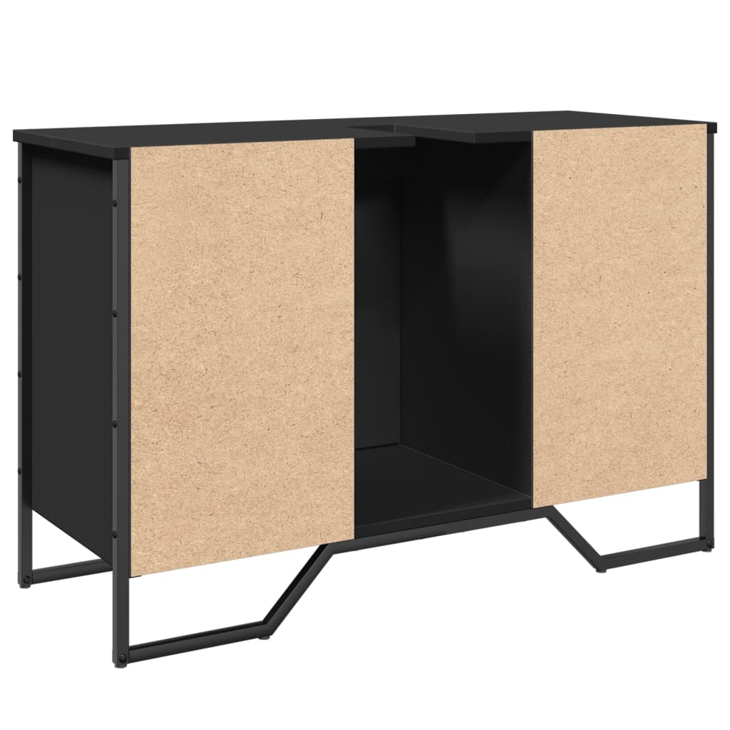 vidaXL Dulap pentru chiuvetă baie, negru, 91x35x60 cm, lemn prelucrat vidaXL Dulap pentru chiuvetă baie, negru, 91x35x60 cm, lemn prelucrat