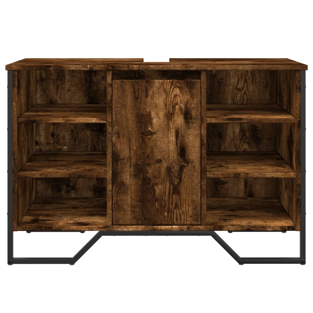 vidaXL Dulap chiuvetă baie, stejar fumuriu, 91x35x60 cm lemn prelucrat