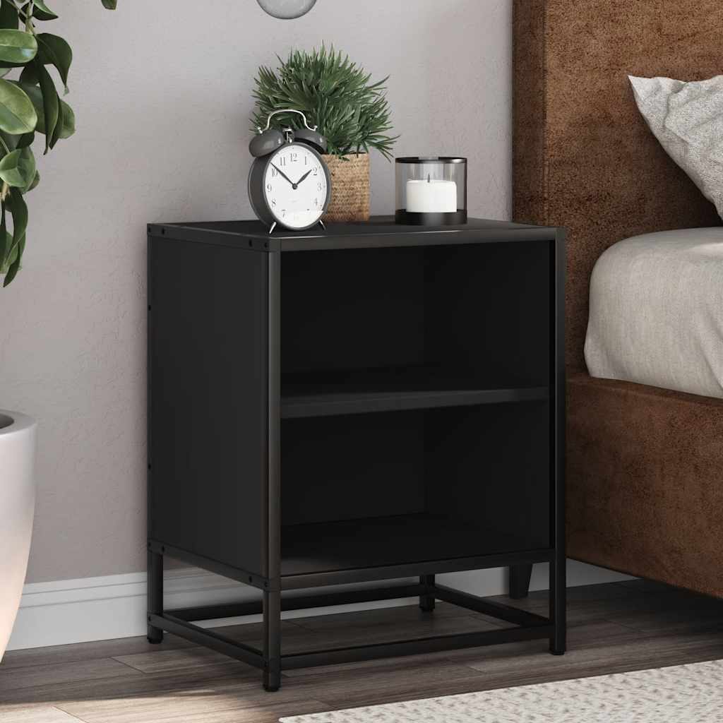 vidaXL Noptiera neagra 40x31x50 cm lemn prelucrat si metal