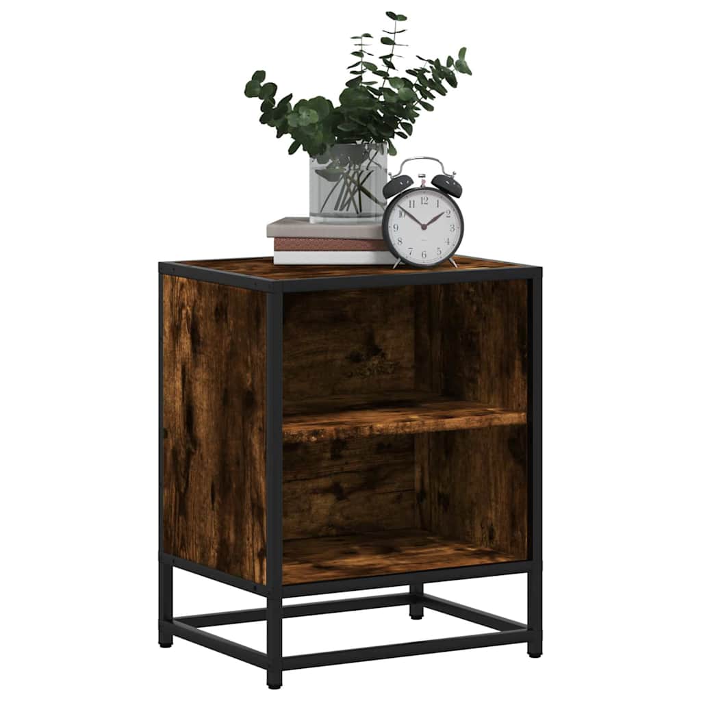 vidaXL Noptiera 2 buc stejar afumat 40x31x50cm lemn prelucrat si metal vidaXL Noptiera 2 buc stejar afumat 40x31x50cm lemn prelucrat si metal