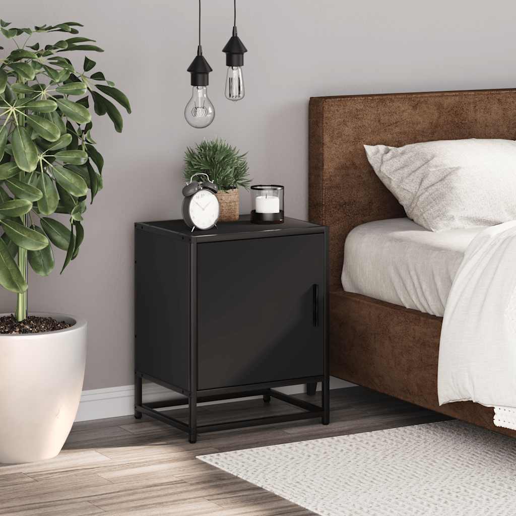 vidaXL Noptiera neagra 40x31x50 cm lemn prelucrat si metal