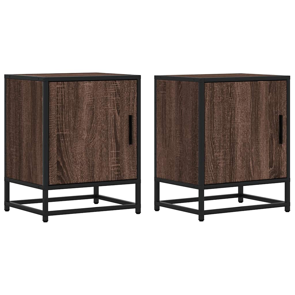 vidaXL Noptiere 2 buc Stejar maro 40x31x50 cm Lemn prelucrat și metal