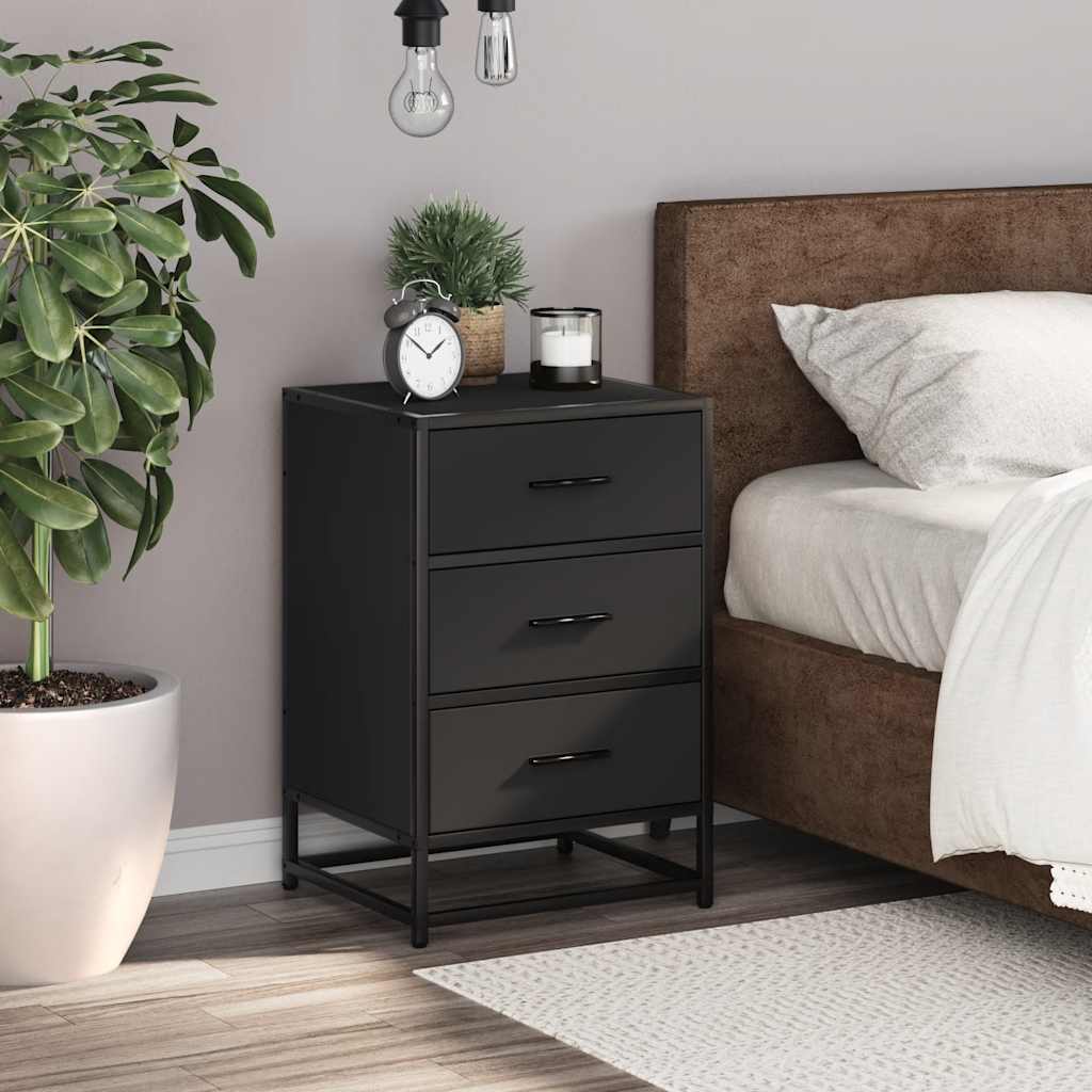vidaXL Noptiera neagra 40x34,5x60 cm lemn prelucrat si metal