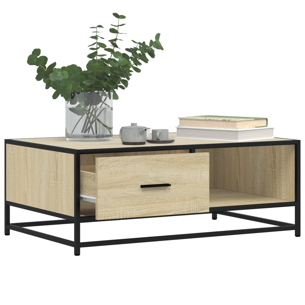 vidaXL Măsuță cafea stejar sonoma 90x57x35 cm lemn prelucrat și metal vidaXL Măsuță cafea stejar sonoma 90x57x35 cm lemn prelucrat și metal