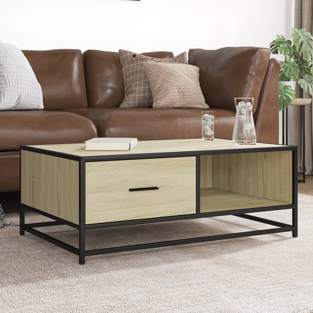 vidaXL Măsuță cafea stejar sonoma 90x57x35 cm lemn prelucrat și metal vidaXL Măsuță cafea stejar sonoma 90x57x35 cm lemn prelucrat și metal