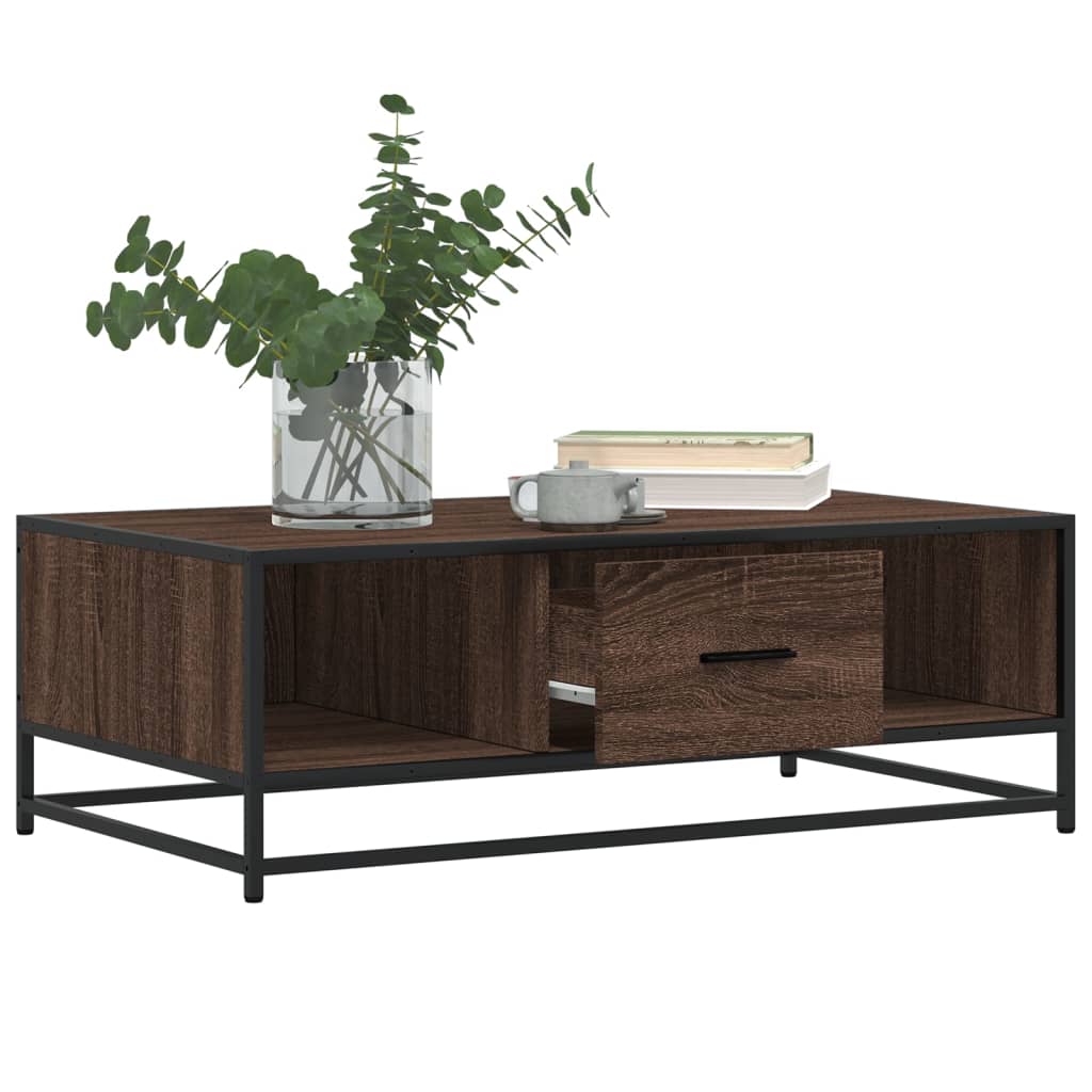 vidaXL Măsuță cafea, stejar maro, 100x57x35 cm, lemn prelucrat/metal vidaXL Măsuță cafea, stejar maro, 100x57x35 cm, lemn prelucrat/metal