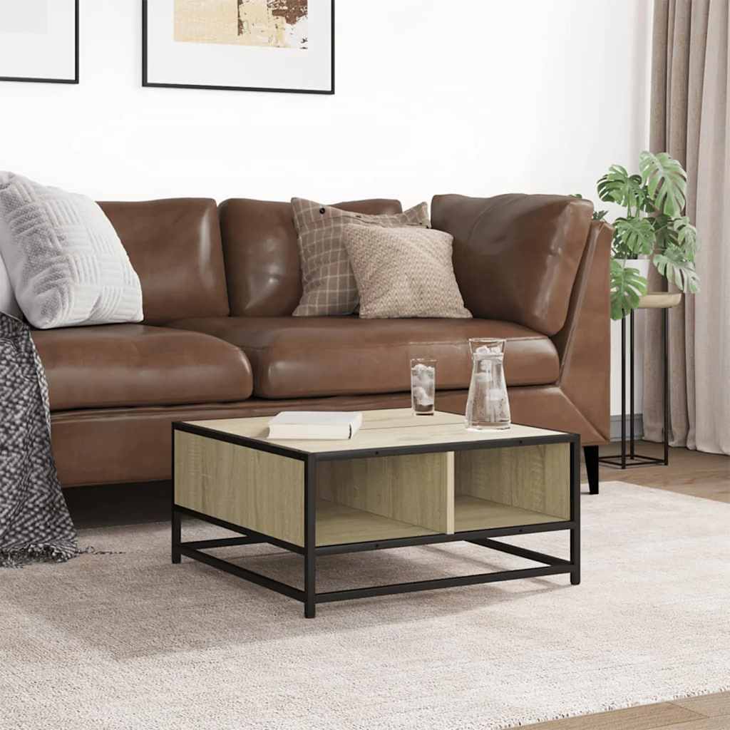 vidaXL Măsuță cafea stejar sonoma 60,5x60,5x30 cm lemn prelucrat/metal vidaXL Măsuță cafea stejar sonoma 60,5x60,5x30 cm lemn prelucrat/metal