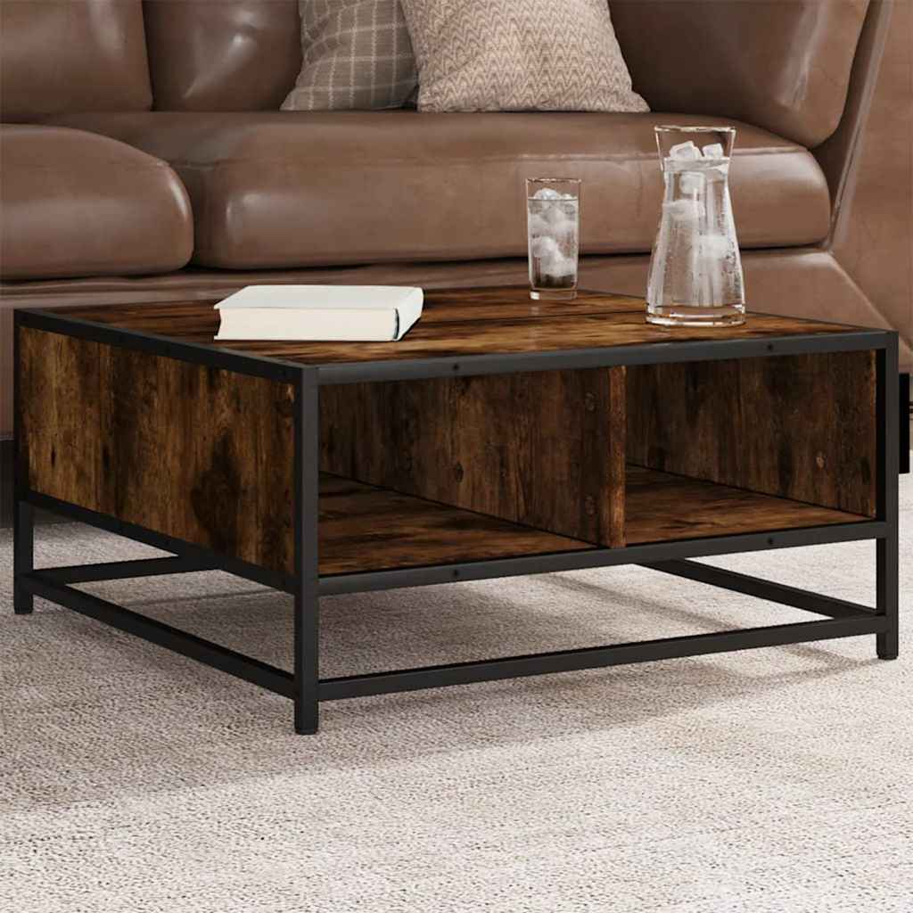 vidaXL Măsuță cafea stejar fumuriu 60,5x60,5x30cm lemn prelucrat/metal vidaXL Măsuță cafea stejar fumuriu 60,5x60,5x30cm lemn prelucrat/metal