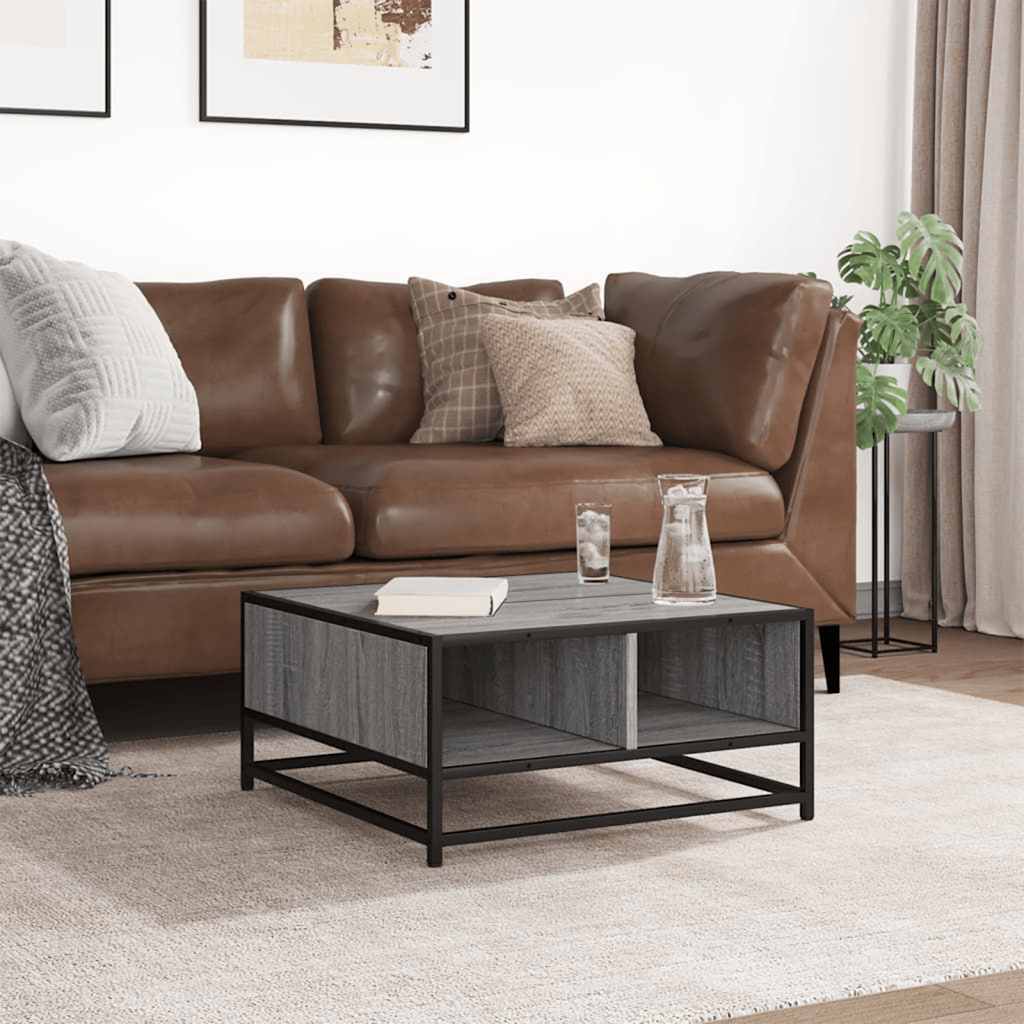 vidaXL Măsuță de cafea gri sonoma 60,5x60,5x30 cm lemn prelucrat/metal