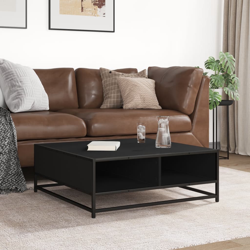vidaXL Măsuță de cafea, negru, 80x80x30 cm, lemn prelucrat și metal vidaXL Măsuță de cafea, negru, 80x80x30 cm, lemn prelucrat și metal