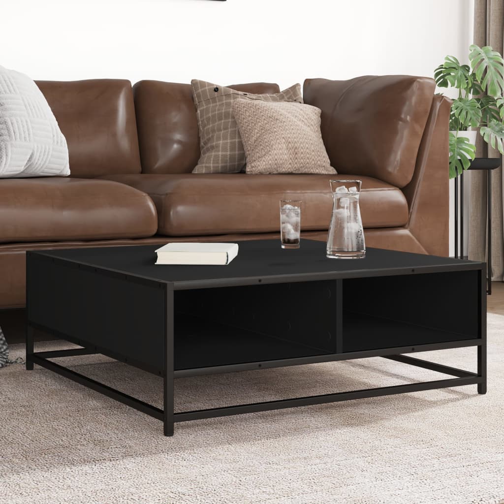 vidaXL Măsuță de cafea, negru, 80x80x30 cm, lemn prelucrat și metal vidaXL Măsuță de cafea, negru, 80x80x30 cm, lemn prelucrat și metal