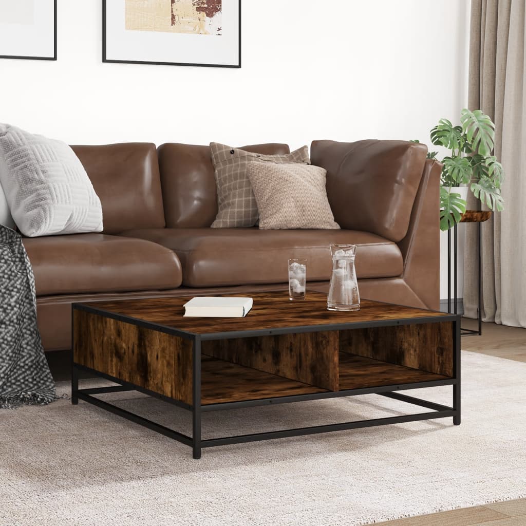 vidaXL Măsuță de cafea stejar fumuriu 80x80x30 cm lemn prelucrat/metal vidaXL Măsuță de cafea stejar fumuriu 80x80x30 cm lemn prelucrat/metal
