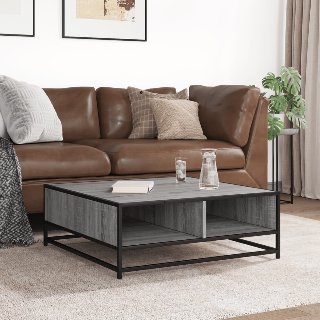 vidaXL Măsuță de cafea gri sonoma 80x80x30 cm lemn prelucrat și metal