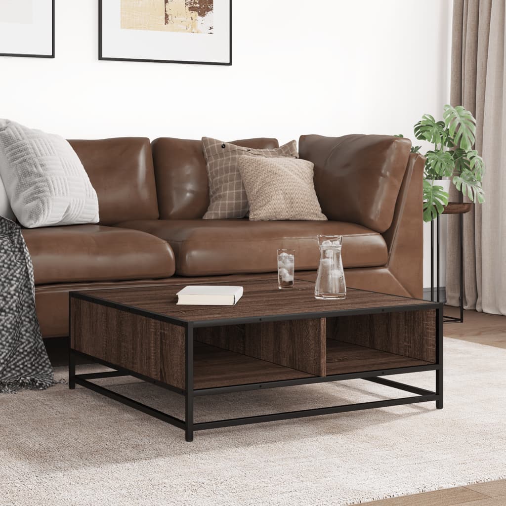 vidaXL Măsuță de cafea, stejar maro, 80x80x30 cm, lemn prelucrat/metal vidaXL Măsuță de cafea, stejar maro, 80x80x30 cm, lemn prelucrat/metal