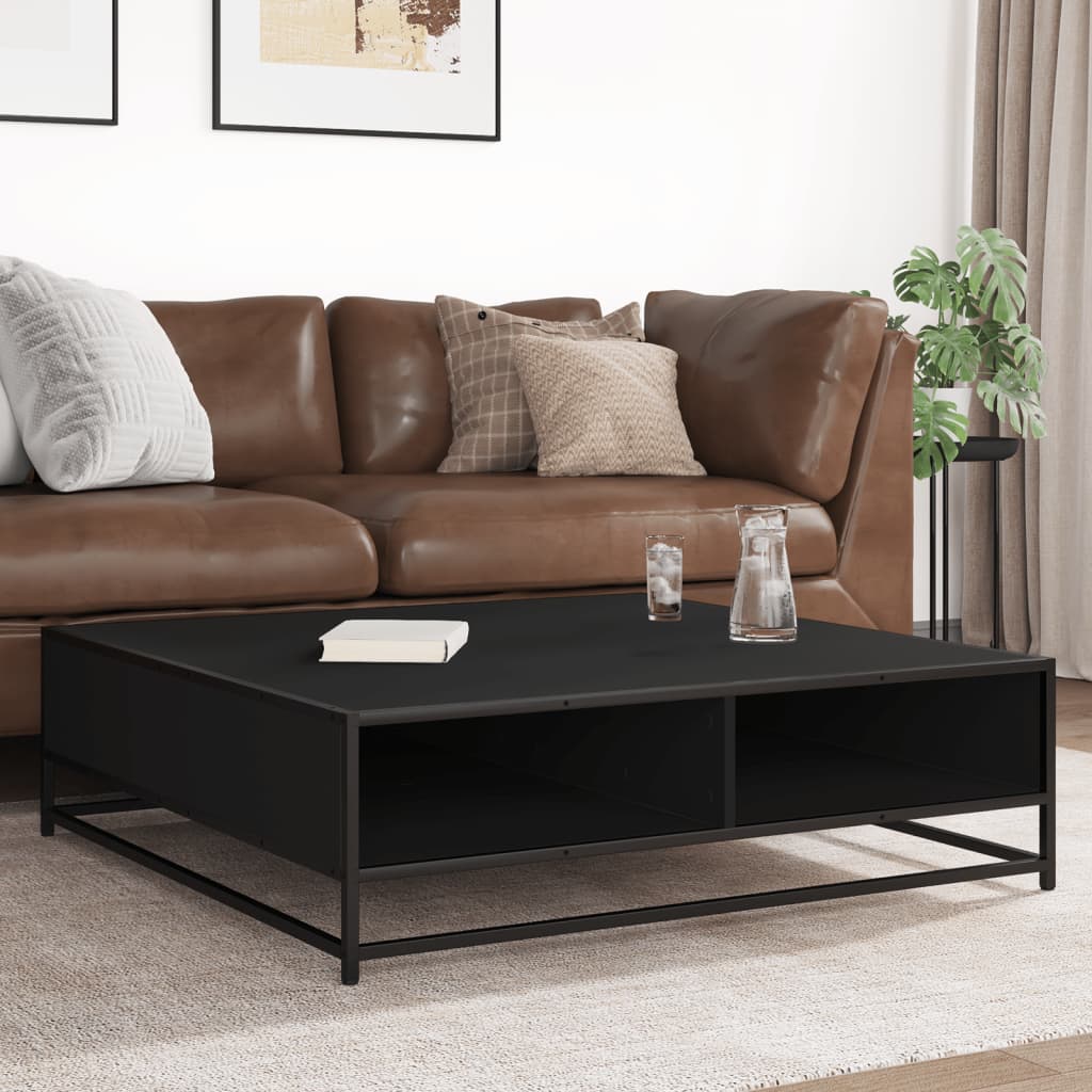 vidaXL Măsuță de cafea, negru, 100x100x30 cm, lemn prelucrat și metal vidaXL Măsuță de cafea, negru, 100x100x30 cm, lemn prelucrat și metal