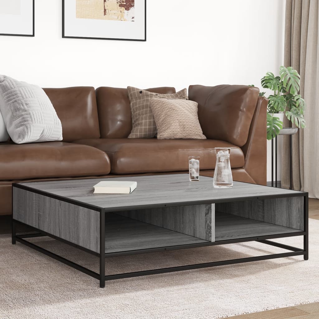 vidaXL Măsuță de cafea gri sonoma, 100x100x30 cm, lemn prelucrat/metal