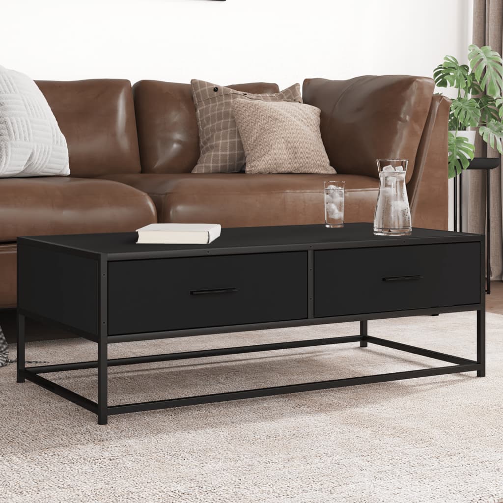 vidaXL Măsuță de cafea, negru, 100x50x35 cm, lemn prelucrat și metal vidaXL Măsuță de cafea, negru, 100x50x35 cm, lemn prelucrat și metal