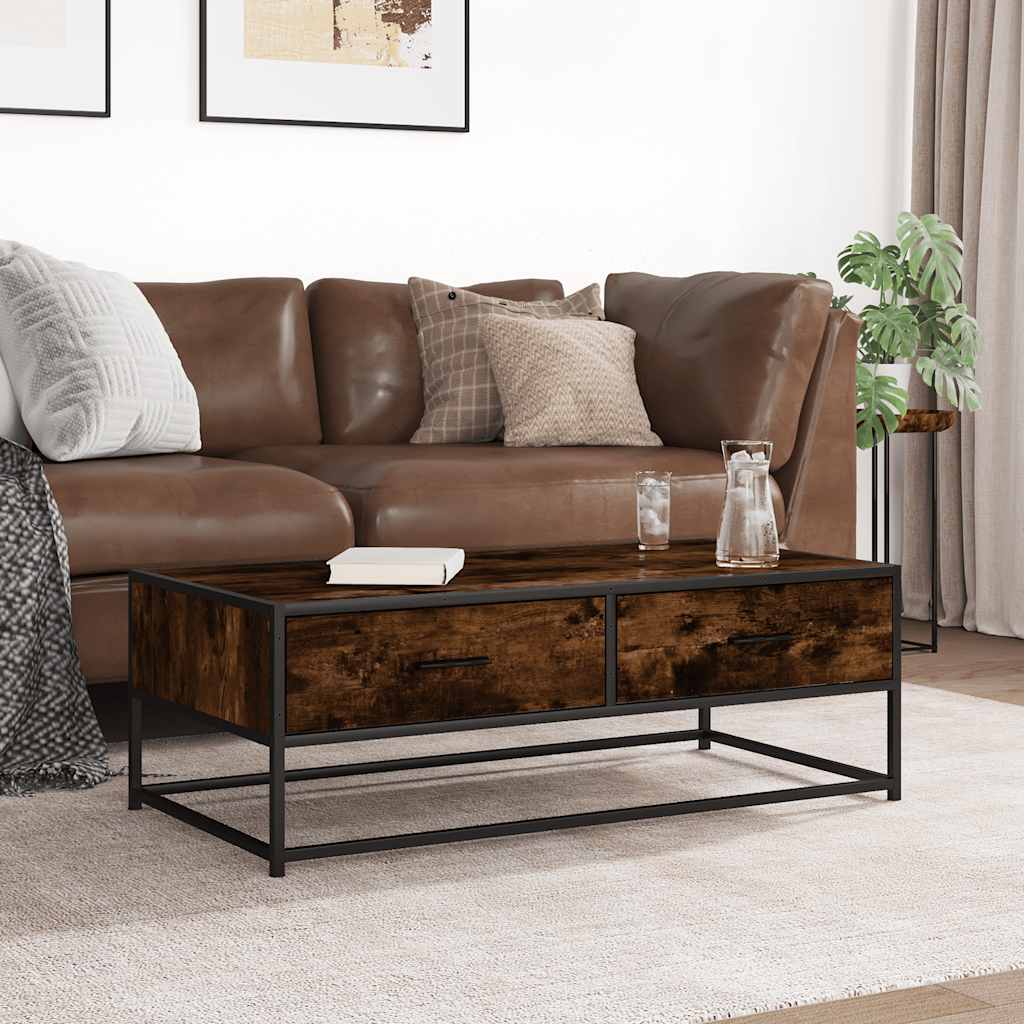 vidaXL Măsuță de cafea stejar fumuriu 100x50x35cm lemn prelucrat/metal