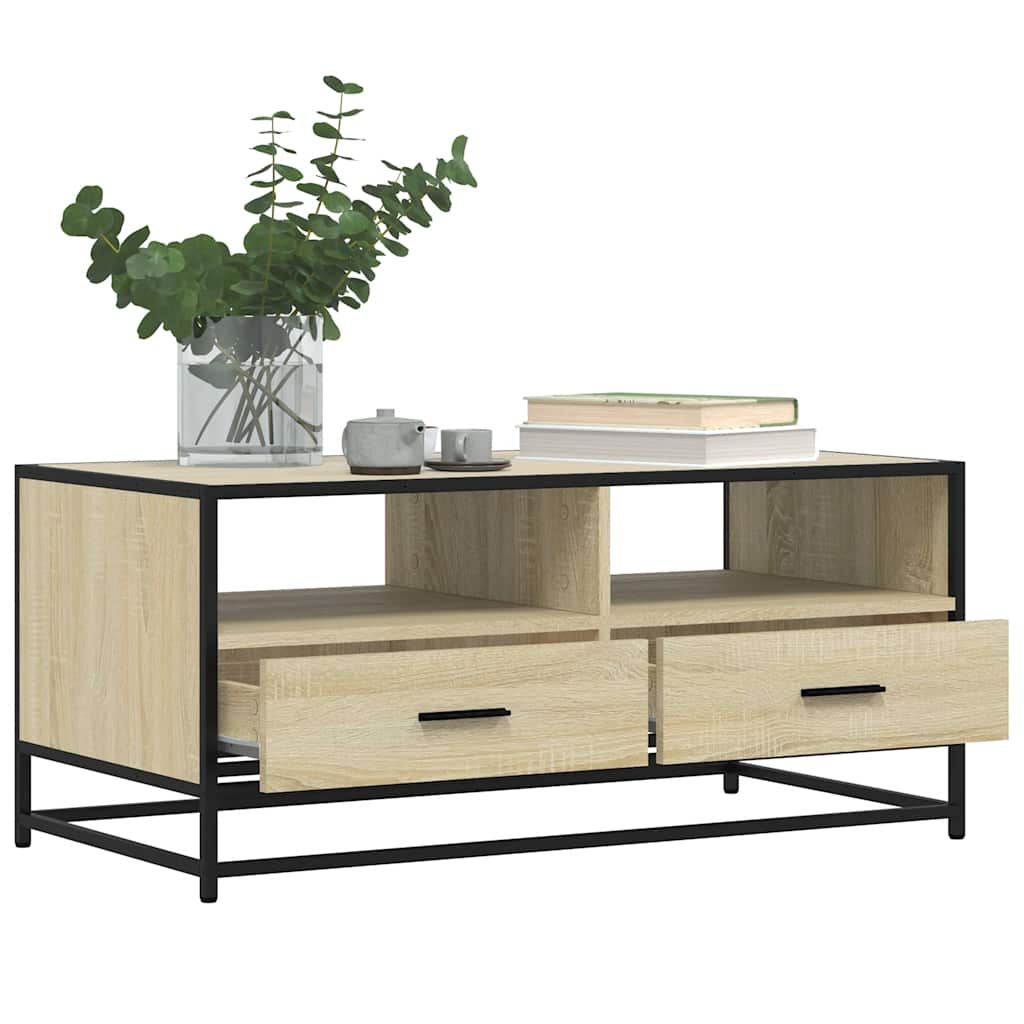 vidaXL Măsuță cafea stejar sonoma 100x50x45 cm lemn prelucrat și metal vidaXL Măsuță cafea stejar sonoma 100x50x45 cm lemn prelucrat și metal